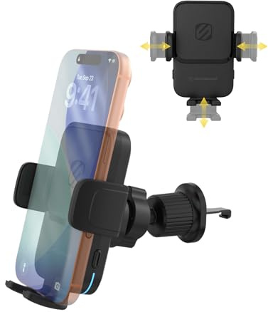 Scosche Wireless Car Charger, Auto Clamping Car Vent Phone Mount, Cell Phone Holder Charger with Twist-to-Secure Hook, 360° Rotation, Compatible with iPhone, Samsung, Qi-Enabled Android Phones