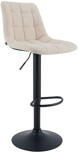 CLP Barhocker höhenverstellbar Mapun, Barstuhl 360° drehbar, gepolstert mit Metallgestell für Küche, Theke, Bar und Lounge, Farbe:Creme, Material:Stoff