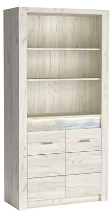 Masseno Buchregal ZERI, Ideal für Büro, Wohnzimmer oder Lesezimmer, Stil Modern, 96x42x192 cm, Ausführung Matt, Eiche Bianco