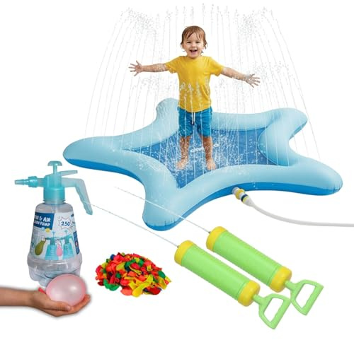alldoro 68760 XXL Wasserspaß Set - Sprinklermatte, Wasserbomben & Wasserspritzen, Outdoor-Set für Garten & Terrasse, für Kinder ab 3 Jahre
