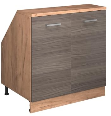 Vicco Dachschrägenschrank Rion, Edelgrau/Goldkraft Eiche, B80 x T60 cm mit 2 Türen, platzsparend für Dachschrägen