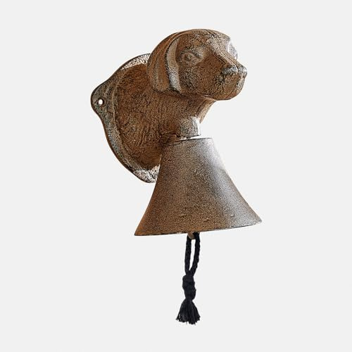 Loberon Glocke Invercombe - mit Hundekopf-Verzierung - Baumwollschnur zum Läuten - Antik-Finish - für den Hauseingang oder die Terrassentür - Gusseisen, antikbraun