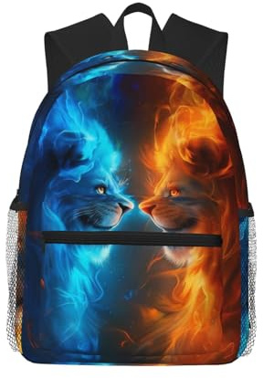 Anceky Neuheit: Flammenlöwen-Reiserucksack für Damen | Leichter Laptop-Rucksack für Herren, modisch, großes Fassungsvermögen, wasserdicht, für Tagesausflüge, Wandern und Arbeiten, Schwarz