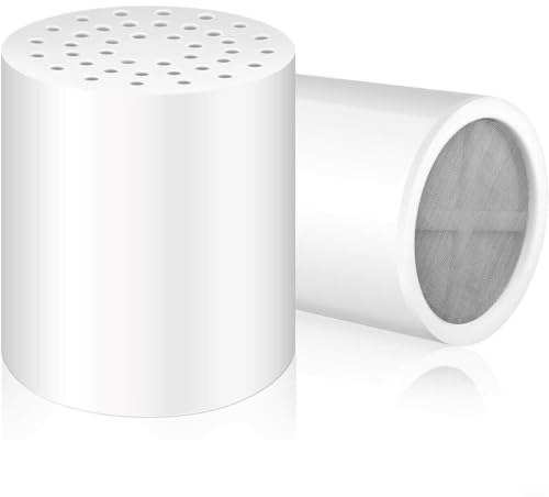 Shower Head Filter Replacement 20 Stage 2 Pack - Multi Stage Carbon Filter for Impurities Removal - Reduces Limescale Rust Iron - Vitamin C Infusion for Itchy Skin - White Cartridge