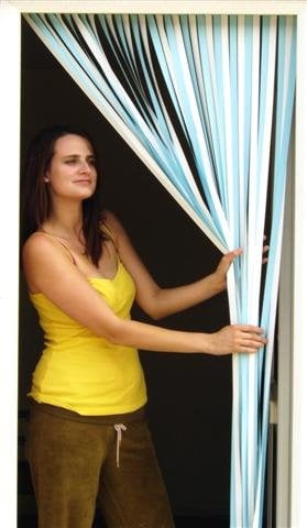Heavy Duty Bug Blind/Fly Blind-SKY BLUE & WHITE-80cm wide (Standard UK door width)- Complete With Screw In Fitting Hooks For Wooden Door frames.