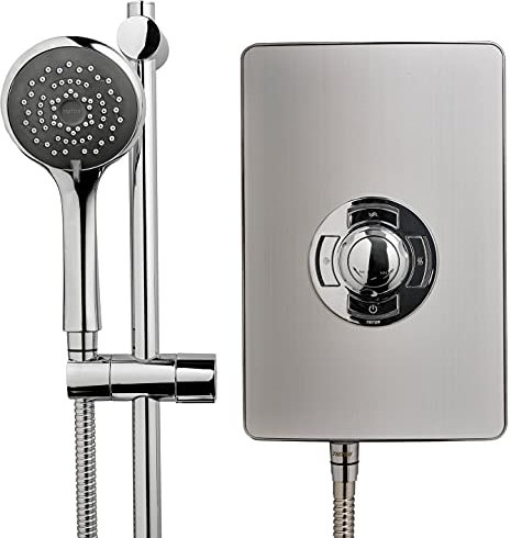 Triton Showers Collection 2 | Shower Electric | 8.5 KW | Triton Showers Aspirante I Brushed Steel I Electrical Showers | with Showerhead and Anti Twist Hose | Best Electric Shower Units for Bathrooms