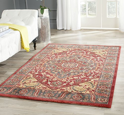 SAFAVIEH Traditionell Teppich für Wohnzimmer, Esszimmer, Schlafzimmer - Mahal Collection, Kurzer Flor, Marineblau und Rot, 91 X 152 cm