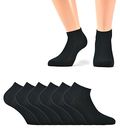 6 paia di mini calze caviglia in filo di scozia elasticizzato, nero 41/43