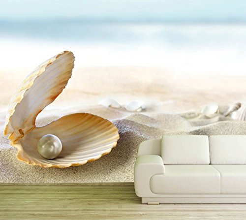 Vlies XXL-Poster Tapete Fototapete Natur Perle am Strand Material Vlies ohne Kleber, Größe 300 x 220 cm 3-tlg