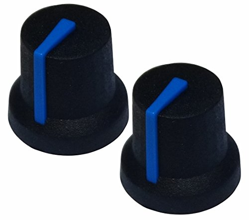 Aerzetix 2 Potentiometer Knöpfe für geriffelten Achse 6mm Ø16.8x14.5mm schwarz / blau aus Gummi und Kunststoff