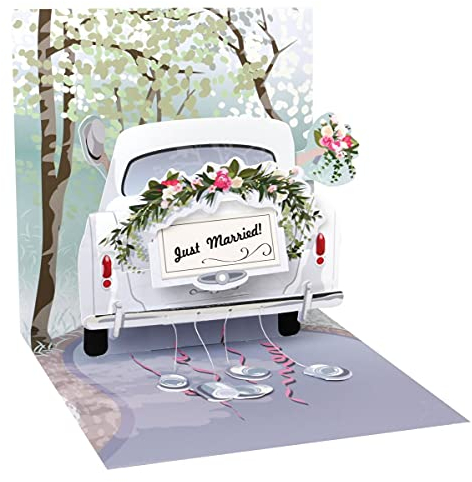 Pop Up 3D Karte Hochzeit Grußkarte Honeymoon Auto 13x13cm