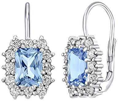 SILVEGO Damen Ohrringe aus 925 Sterling Silber mit synthetischem blauem Topas Form Rechteck