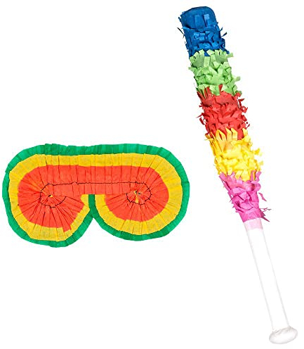 Boland 30903 - Pinata Set, Augenbinde und Schläger, Länge Schlagstock 43 cm, Kindergeburtstag, Geburtstagsspiel, Überraschung, Pinata Zubehör