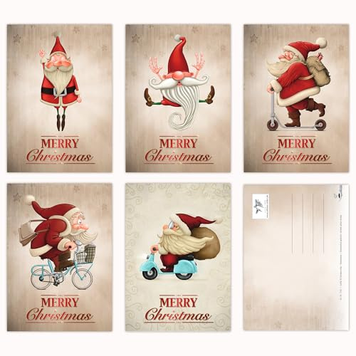 Edition Colibri Set di 15 divertenti cartoline di Natale con Babbo Natale, 5 motivi x 3 = 15 cartoline di auguri in formato A 6 (14,8 x 10,5 cm), in stile retrò/vintage (11051-55)