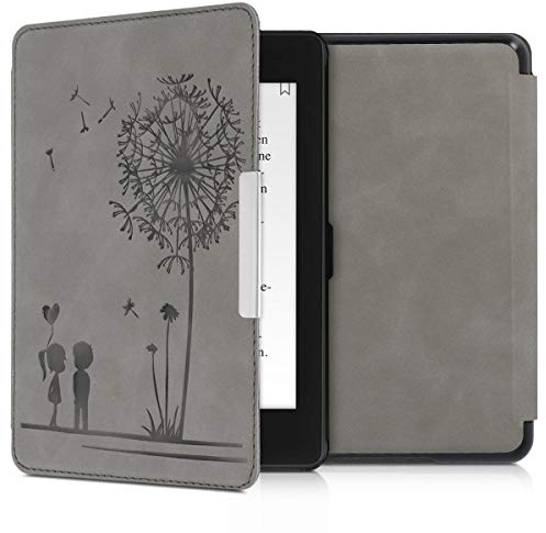 kwmobile Hülle kompatibel mit Amazon Kindle Paperwhite (10. Gen - 2018) Hülle - Kunstleder Cover - Pusteblume Love Grau