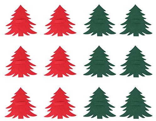 Amosfun 12er Set Weihnachtsbaum Besteckhalter Aus Filz - Kreative Bestecktaschen FüR Messer, Gabeln Und LöFfel - Tischdeko FüR Weihnachten in Rot Und GrüN (Je 6 StüCk)