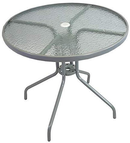 Selections Round Metal Garden Table with Glass Top Seats 4 with Hole for Parasol