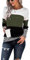 SMENG T Shirts for Womens Clothes UK Long Sleeve Jumper Patchwork Crew Neck Color Block Sweatshirts Quality Clothes Striped Pullover Green Size(UK10-12)