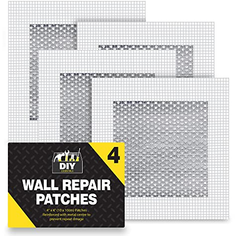 Kit de Reparación de Placas de Yeso | 4 Parches Autoadhesivos de 10 x 10 cm Para Paredes y Techos