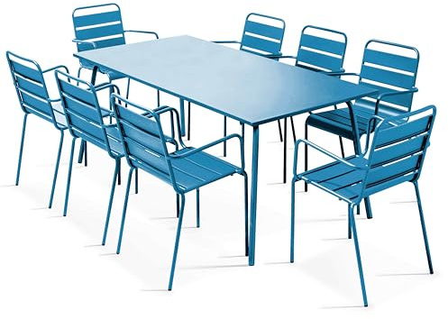 Palavas Gartenmöbel-Set mit 8 Stühlen aus Metall, Blau