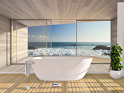 Oedim Fotomural Vinilo para Pared Paisaje Ventanas con Vistas al Mar | Mural | Fotomural Vinilo Decorativo |150 x 100 cm | Decoración comedores, Salones, Habitaciones