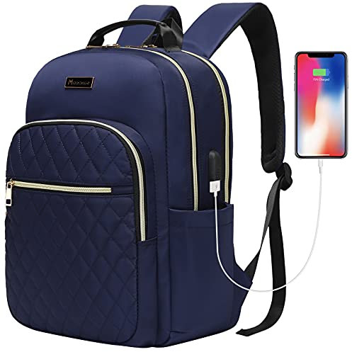 MODOKER Womens Laptop Backpack 15.6-Inch Laptop & Tablet, Laptop Backpack for Business Work Travel with USB Charging Port, Fashion College School Bookbag Casual Daypack, Blue