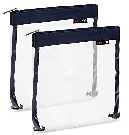 nex|trip [Lot de 2] Trousse de toilette transparente pour liquides, bagages, cosmétiques - Pour avion - Kit de voyage, Bleu foncé - Lot de 2,
