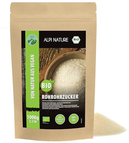 Alpi Nature Zucchero di Canna Grezzo BIO 1kg, Zucchero di Canna Chiaro per Cuocere al Forno e Dolci