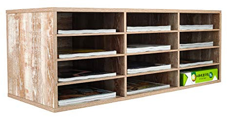 EasyPAG 12 Fächer Holz A4 Büro Schreibtisch Organizer Dokumentenhalter Aktenablage Zeitschriftenhalter Briefablage Papier Magazin Organisator,Antik-Weißeiche