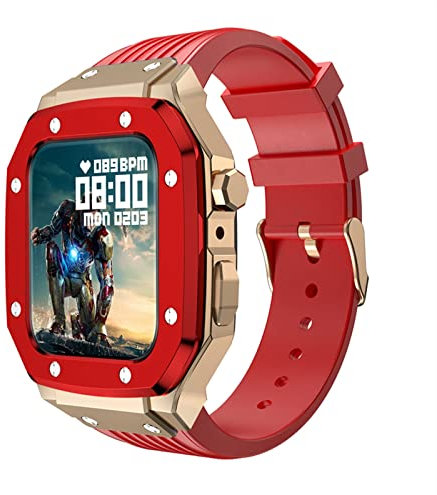 CZKE Para Apple Watch Band Case 45MM 44MM 42MM para Iwatch 7 6 5 4 SE Series Mod Modificación Mod Kit Marco de Metal Correa de Silicona (Color : Red, Size : 45MM)