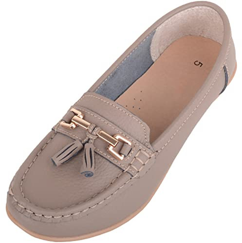 ABSOLUTE FOOTWEAR Womens Slip On Casual Leather Loafer/Deck/Boat Shoes/Sandals - Cinnamon - UK 8