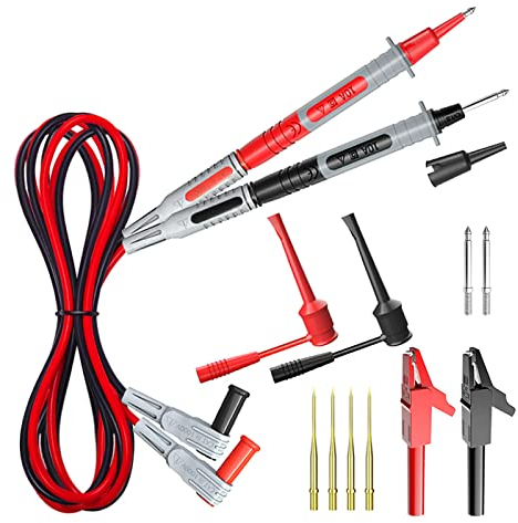 Cleqee 16 Stück Multimeter Silikon Messleitungen Kit mit Krokodilklemmen, austauschbare Präzision scharfe Sonden, Test-Haken zu 2mm Buchse Kabel für elektrische Prüfung