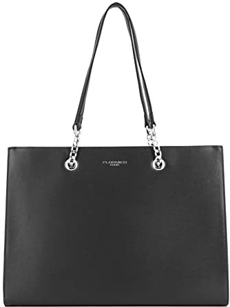Sac A Main Femme Chaîne Similicuir Grainé Lisse - Sac Cabas Rigide Documents A4 - Sac Cours Lycée Business Porté Epaule - Classique Elégant - Noir