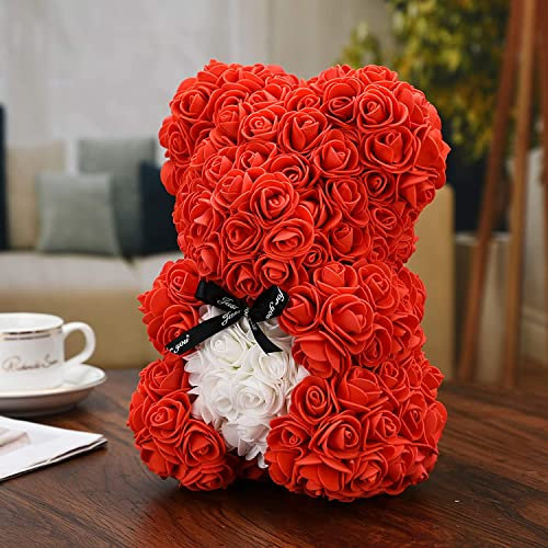 Mr. Gadget's Solutions Rose Bear Mothers Day Mum Gifts Girlfriends Mothers Birthday Gifts Gifts Her Fake Roses Artificial Rose Flower Bear Rose Teddy Bear Anniversary Valentine Birthday Day (RBF-Red)