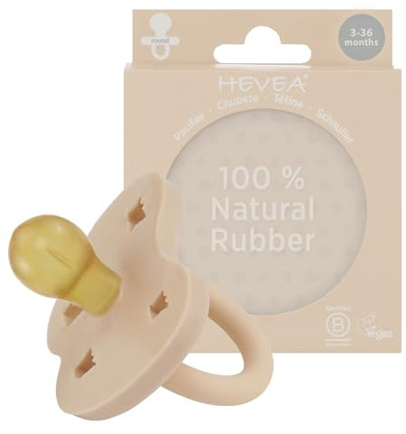 HEVEA Natural rubber pacifier 3-36 months safe and biodegradeable free from bpa/plastics/phtalates/lead Danish design (Sandy nude, Round teat 1-pack)