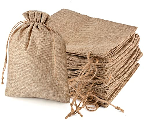 CLTPY 20 Stück Jutesäckchen 20x30 cm, Leinensack mit Kordelzug, Jutebeutel Aufbewahrungstasche für Geschenke, Hochzeit, Party & Kommunion (Natürfarbe)