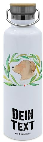 Mr. & Mrs. Panda Personalisierte Trinkflasche Hund Blumen - Personalisierte Geschenke, Hundeglück, Trinkflasche bedrucken, Hundeliebe, Sportflasche