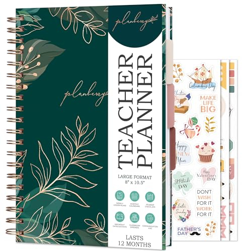 PLANBERRY Lehrerplaner, undatiertes Schuljahresplan-Buch für Lehrer mit Kalendern und Stundenplänen, Planer für Klassenzimmer-Organisation und Heimschule, 20,3 x 26,7 cm, Hardcover (grüne Weiden)