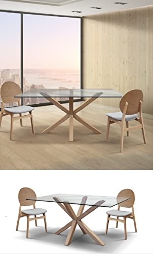 Mar.c.a. Design - Mesa de comedor, cocina o salón, superficie de cristal, patas de madera, moderna 160 x 90 x 75 cm de altura - Made in Italy
