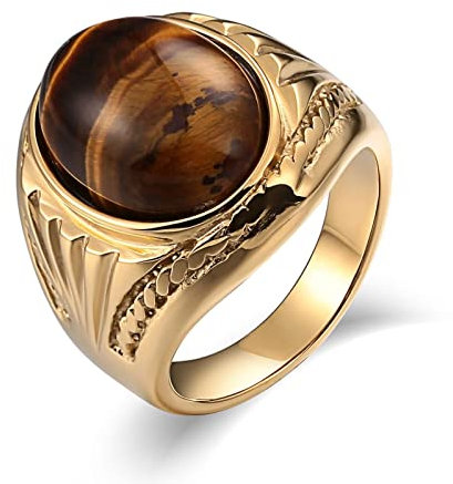 Whoiy Opal Ringe, Verlobungsringe 20mm Edelstahl Punk Ringe Männer Oval Opal Ringgröße 54 (17.2) Gravierbar