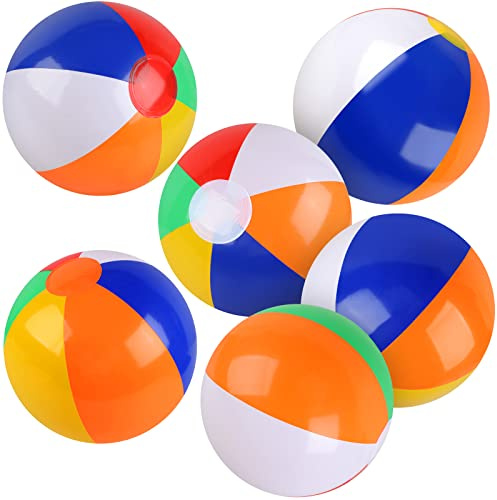 Rindion 6 Pack Beach Balls, 10 Inch Beach Balls for Kids, Rainbow Color Pool Toys Pool Balls for Swimming Pool, Beach Toys Inflatable Ball for Summer Parties and Water Games