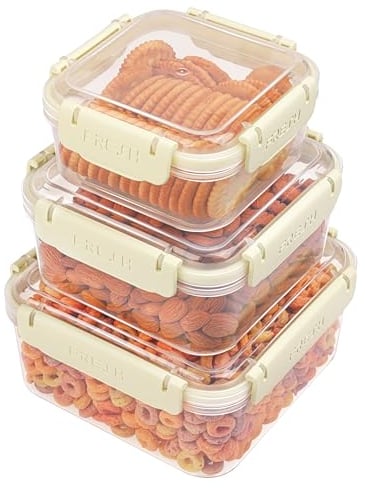BELLE VOUS Pack de 3 Recipientes para Alimentos de Plástico con Tapa - 530ml, 950ml & 1500ml Botes de Cocina Reutilizables Libres de BPA Herméticos - Apto para Microondas, Congelador, Lavavajillas