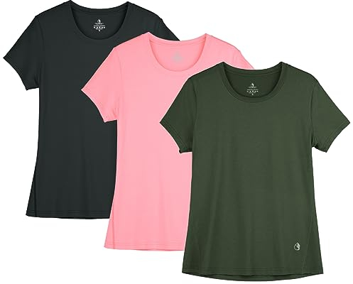 icyzone Lot de 3 t-shirts d'entraînement pour femme – Hauts de fitness, de yoga, d'exercice et de gym, Taille M
