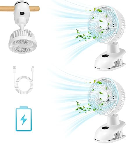 Mursche Ventilator Leise Tischventilator USB: 4 Geschwindigkeiten & 90° Drehung Lüfter Oszillierend 5000mAh Akku Zelt Fan 40dB Weiß Tischlüfter für Schlafzimmer Camping Kinderwagen 2ER