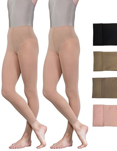 Lot de 2 paires de collants de danse sans pieds | Multipack 60 deniers | Pour filles, enfants, tout-petits, adultes | en noir, bronzage clair et rose, peau, M