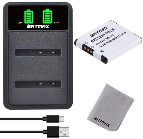 Batmax NB-11L NB-11LH Replacement Battery and Dual Charger with Type C Port Compatible with Canon PowerShot A2300 IS A2400 IS A2500 A2600 A3400 IS A3500 SX430 IS X410 IS 285 HS, IXUS 180 275 HS