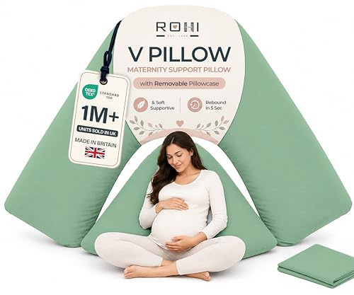 Rohi Orthopaedic V Pillow with Pillowcase – Anti Allergy Triangle pillows for Adults, Nursing, Maternity & Pregnancy – Extra Hollowfibre Cushioning to Supports Neck, Head & Back (Duck Egg)