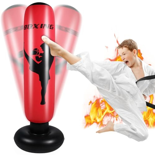 Boxsack Kinder: 160cm Aufblasbarer Boxsack Stehend Kinder, Druckentlastung Tumbler Standboxsack, Boxsack Kinder Stehend für Kinder Erwachsene Üben von Karate, Taekwondo, Heimtraining