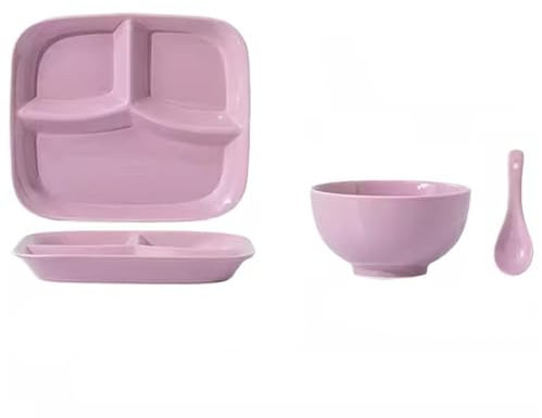 Set of 3 Porcelain Divided Dessert Salad Plate Dinner Plate Serving Saucers Bowl Portion Control Plate for Healthy Eating & Bariatric Diet (Color : Purple)