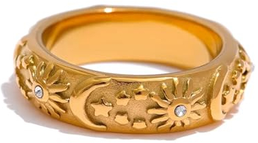 BISONBLUE Ringe Damen Damenschmuckring Rings Herren Geschenk Sun Star Moon Ring Himmlischer Damenring Geschenk 6 YH428A